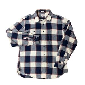 Wallace & Barnes Plaid Flannel Shirt Classic Fit Men Size L Navy Red Long Sleeve